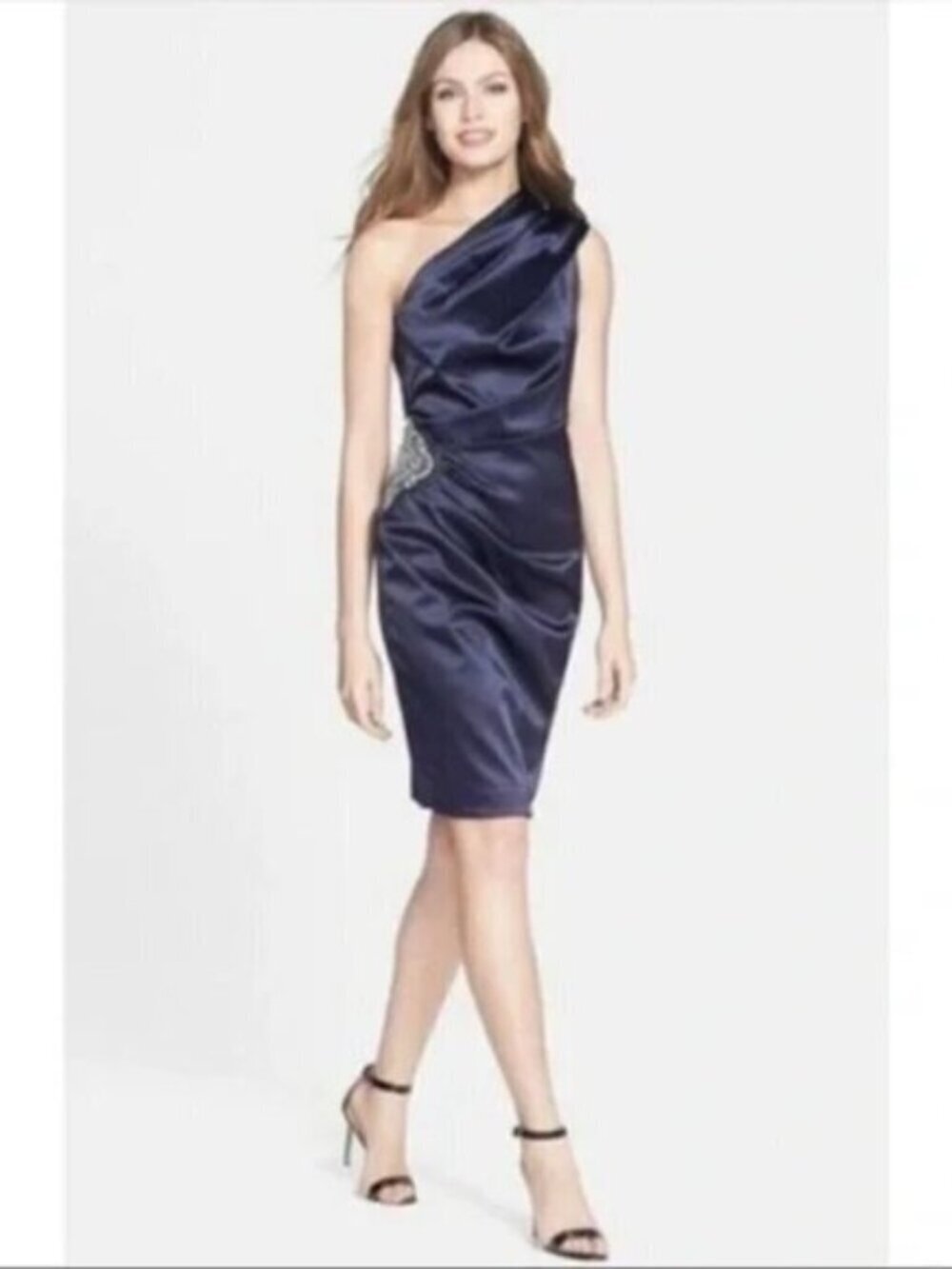 ELIZA J Satin One Shoulder Embellished Dress Formal Bridal Cocktail size 10 NWT